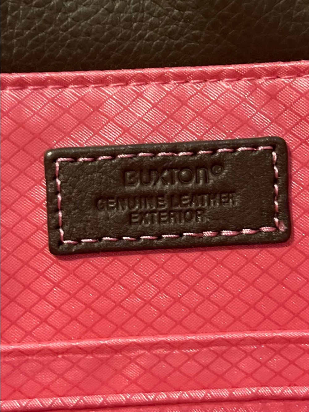 Buxton Brown Leather Shoulder Bag with Pink ID Tag - Picture 5 of 9